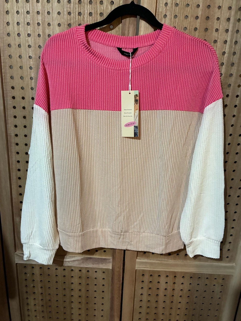 Colorblock Crewneck Sweater - Pink, Beige & White Size S